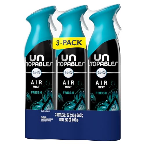Febreze Air Mist, Air Freshener Spray, Odor Fighting Room Spray, Deodorizer for Home Bathroom Kitchen Office Apartment Dorm Room Classroom, Unstopables Fresh Scent, 8.1oz (Pack of 3)