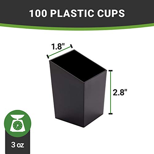 Restaurantware 3 Ounce Appetizer Cups 100 Incline Shooter Cups - Disposable Small Black Plastic Mini Dessert Cups For Mousses Parfaits Or Jello For Weddings Or Catering