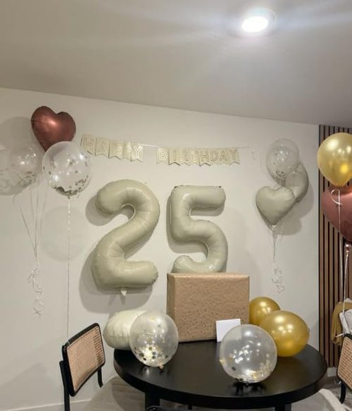 Large Number 5 Birthday Balloon by Cream White - Foil Mylar for 5th, 15th, 25th Celebrations | Perfect for Kids & Adults