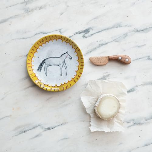 Creative Co-Op Enchanted Fauna Series - Hand-Painted Stoneware Plates, Multicolor, Set of 4