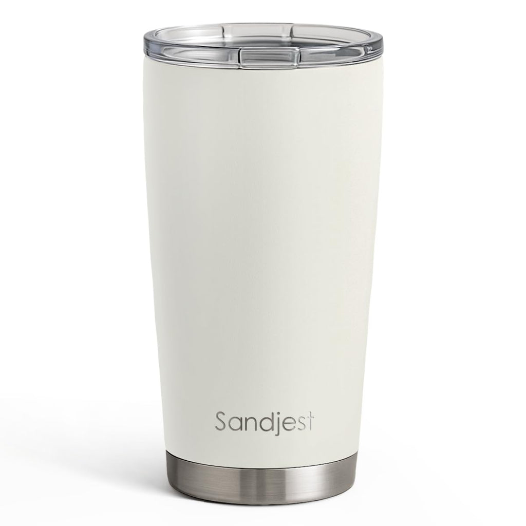 SANDJEST Beige Tumbler 20oz Stainless Steel Double Wall Vacuum Insulated, Travel Coffee Cup, Gifts for Men Women Birthday Christmas