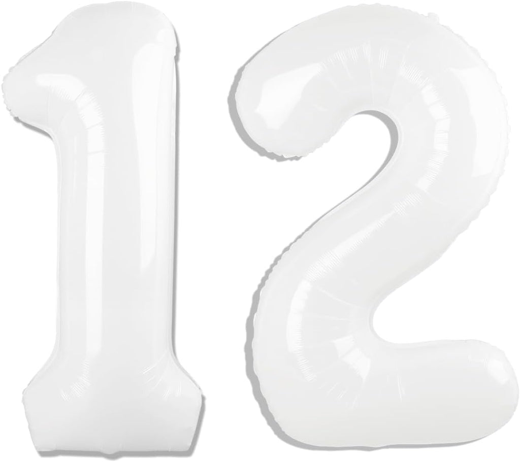 White Number 12 Balloon - 40 Inch Birthday Decoration for 12th Birthday Party Supplies