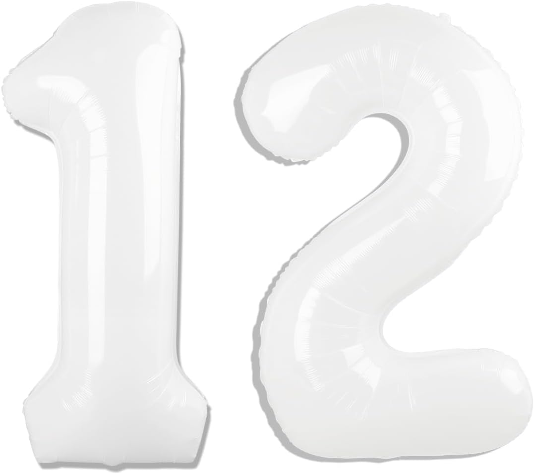 White Number 12 Balloon - 40 Inch Birthday Decoration for 12th Birthday Party Supplies