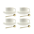 AYUCIA 8 Ounce Cappuccino Cups Set of 4, Latte Mugs with Saucers and Spoons, White Cream Ceramic Coffee Mugs Tea Cups for Cappuccino Latte Mocha Au Lait Macchiato Cafe