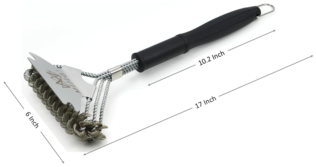 MIJIG Bristle-Free Grill Grate Cleaning Brush and Scraper with Stainless Steel Triple Helix Head (Safe for Charcoal, Gas, Electric, and Porcelain Grills)