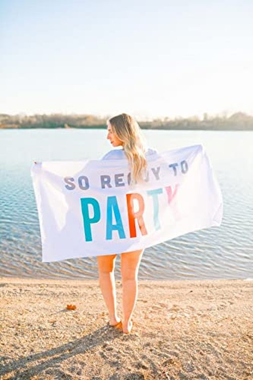 Pearhead Ready to Party Beach Towel, Bachelorette Party Decor, Bride to Be Accessory, Bridal Shower Gift