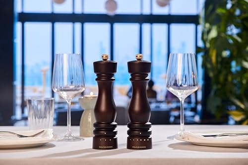 Cole & Mason London Pepper Mill – Refillable Spice Shakers with a Premium Wood Design - Adjustable for Fine to Coarse Seasonings - Uses Carbon Steel Mechanism - Chocolate Wood, 8"