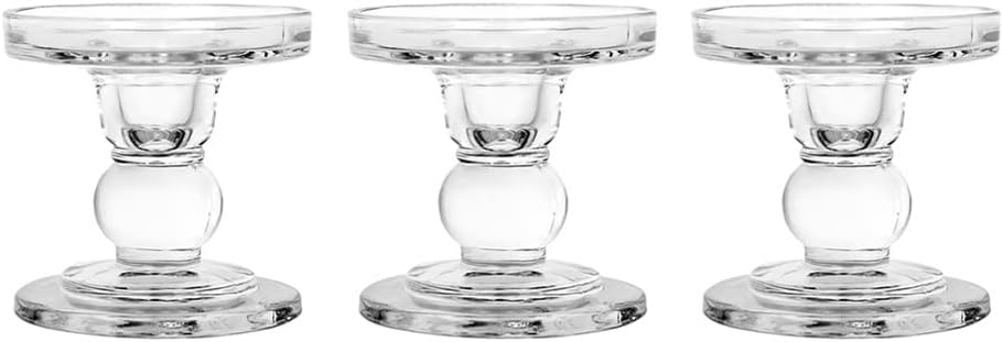 Regine Switzerland Glass Candlestick Set - Elegant Crystal Holders for Weddings & Home Decor | 3-Piece Clear Design