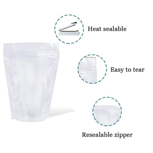 PABCK 500 Pcs 14x20cm (5.5x7.9 inch) Clear Resealable Stand Up Bags Heat Seal Zipper Lock Leakproof Reusable Storage Pouches for Zip Food Storage Lock Packaging with Tear Notches