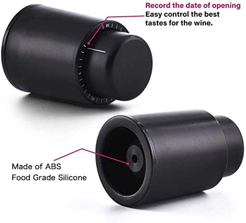 2 Pack Wine Bottle Stopper Vacuum with Time Scale Record, Vacuum Champagne Stoppers, Reusable Wine Preserver Bottle Saver, Wine Corks Keep Fresh, Fits Any Bottle