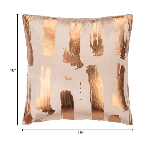SAFAVIEH Home Collection Hannia Abstract Brown and Bronze Foil 18 x 18-inch Decorative Throw Pillow, 19"x19"