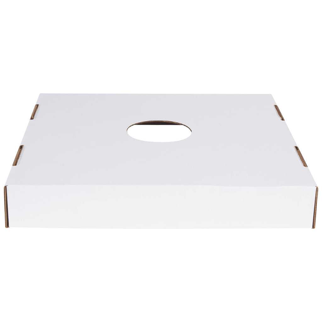 Box USA 40 or 50 Gallon Corrugated Cardboard Trash Can and Recycling Bin Lids with Hole (10-Pack) 18" L x 18" W x 3" H, White, Reusable and Disposable Garbage Lid for Parties and Outdoor Events