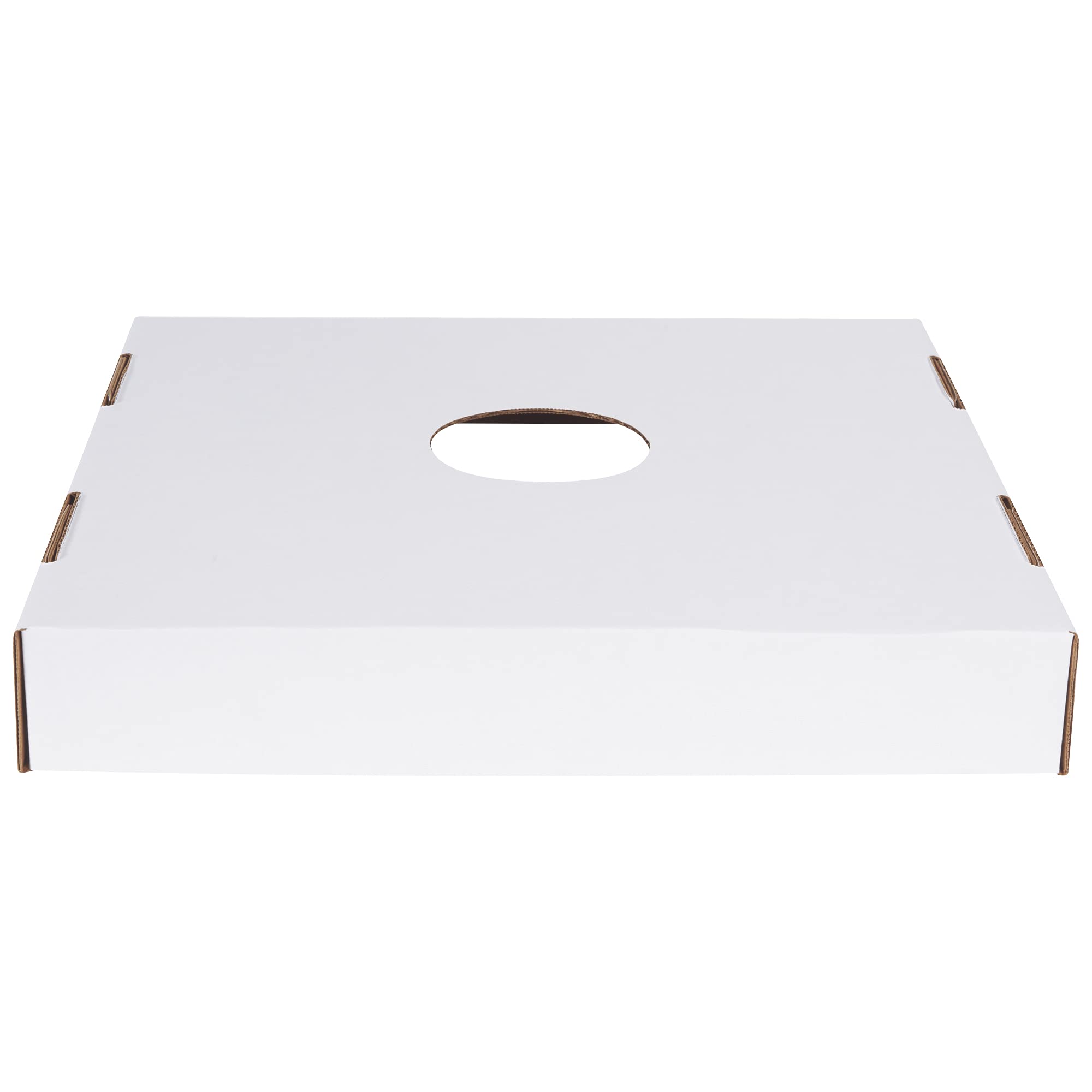Box USA 40 or 50 Gallon Corrugated Cardboard Trash Can and Recycling Bin Lids with Hole (10-Pack) 18" L x 18" W x 3" H, White, Reusable and Disposable Garbage Lid for Parties and Outdoor Events