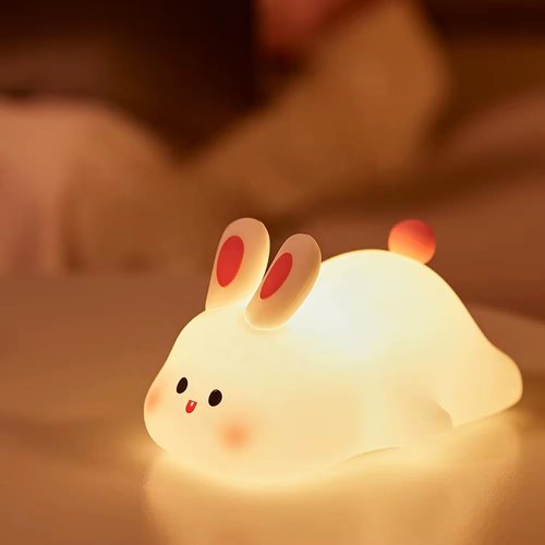 Big Face Rabbit LED Night Light – Kids Friendly, Dimmable, Rechargeable, Decorative, Animal – Themed Night Light for Children's Room, Nursery or Playroom