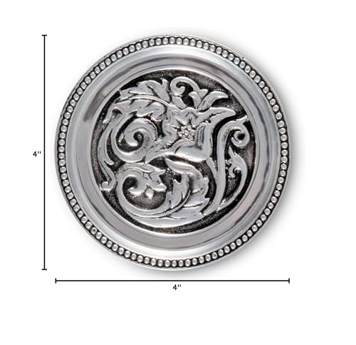 Arthur Court Aluminum Metal Western Concho Drink Coasters for Home Counters, Kitchen, Dining, Living Room, Patio, Coffee Table, Metal Holder Cork Padding Set of 4 Stackable 4 inch Diameter