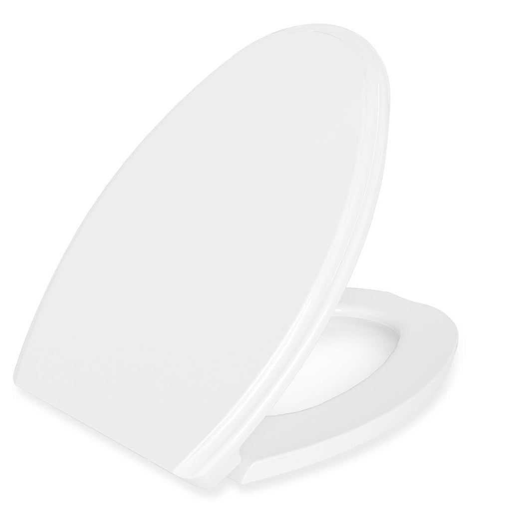 Premium Heavy-Duty Elongated (Oval) Toilet Seat (Oblong 18.5″), Soft Close & Silent, Metal Hinges, Quick-Attach Installation, Durable, Easy-Clean, White