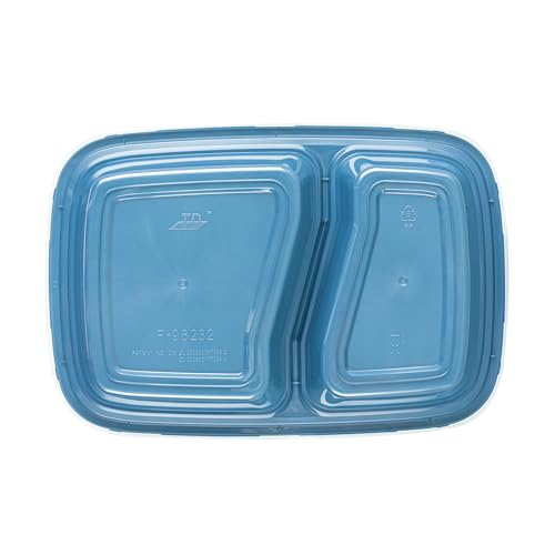 Restaurantware-Asporto 26 Ounce Compartment Take Out Boxes, 100 Microwavable Meal Prep Containers - 2 Compartments, With Clear Plastic Lids, Midnight Blue Plastic Food Containers, Do Not Contain BPA
