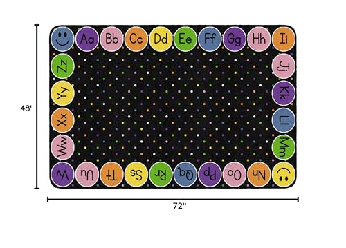 Flagship Carpets Smiley Abc's Educational Area Rug for Kids Room Seating Décor, Children's Classroom, Play Carpet for Teaching and Playroom, 4' x 6', Black