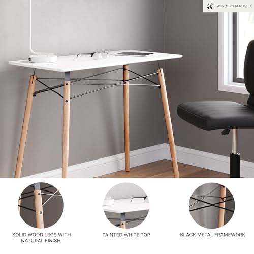 Signature Design by Ashley Jaspeni Industrial Home Office Desk, Painted White Top, Black Metal Framework, Wood, 36" W x 18" D x 29.75" H, White & Light Brown