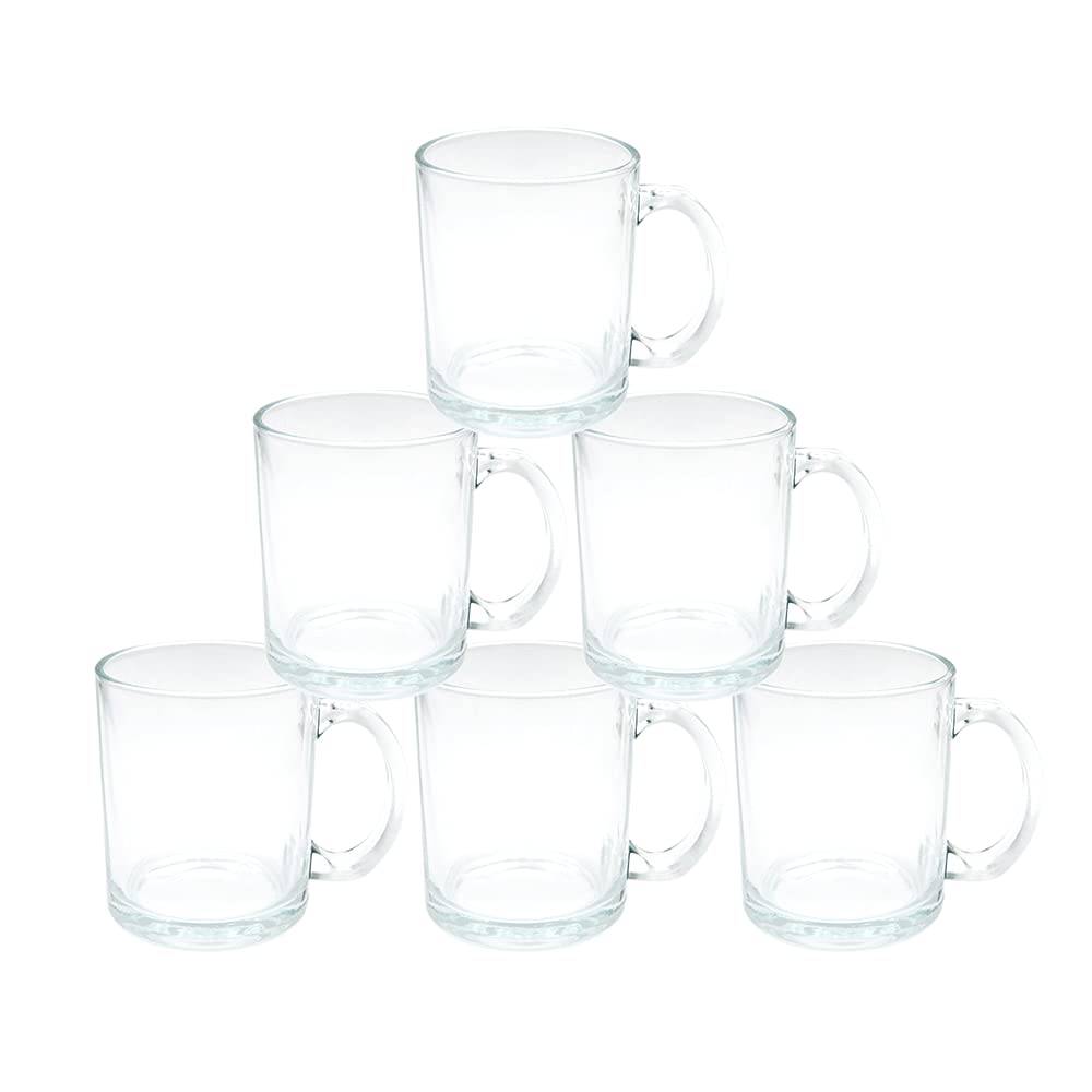 MR.R 11oz Sublimation Blanks Glass Clear Transparent Mug,Coffee Mugs with Handle for Heat Thermal Coating Transfer,Set of 6