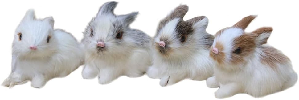VICASKY Realistic Mini Easter Rabbit Figurines - 4pcs Lifelike Furry Bunny Decorations for Baskets & Parties