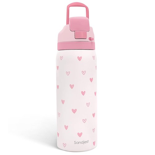 Heart Insulated Stainless Steel Water Bottle with Straw for Sports and Travel, 32oz, Gifts for Women Girls Friends Teens Birthday Christmas