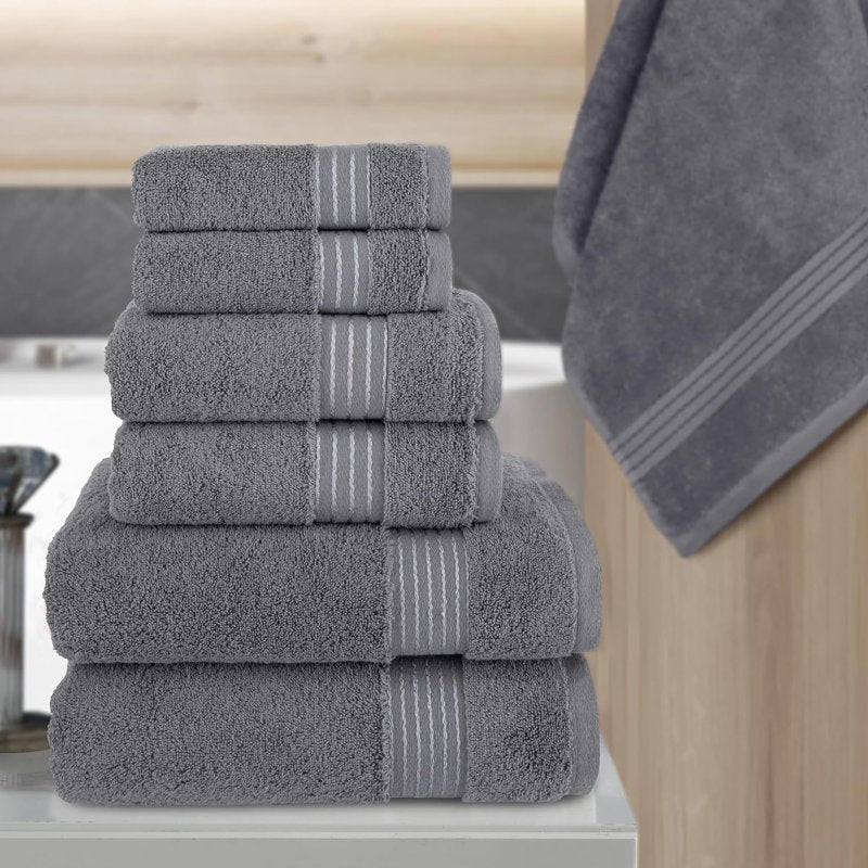 Grey Turkish Cotton 6-Piece Towel Set - Bath, Hand & Washcloths