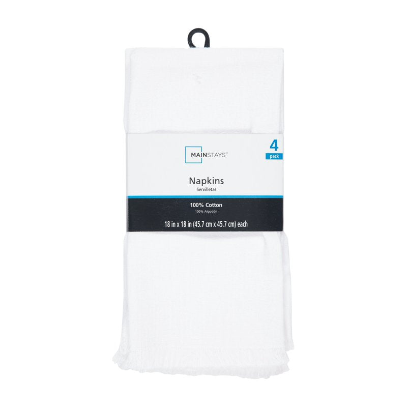 4 Pack White Cotton Napkin Set - 18" x 18" - Machine Washable