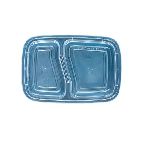 Restaurantware-Asporto 26 Ounce Compartment Take Out Boxes, 100 Microwavable Meal Prep Containers - 2 Compartments, With Clear Plastic Lids, Midnight Blue Plastic Food Containers, Do Not Contain BPA