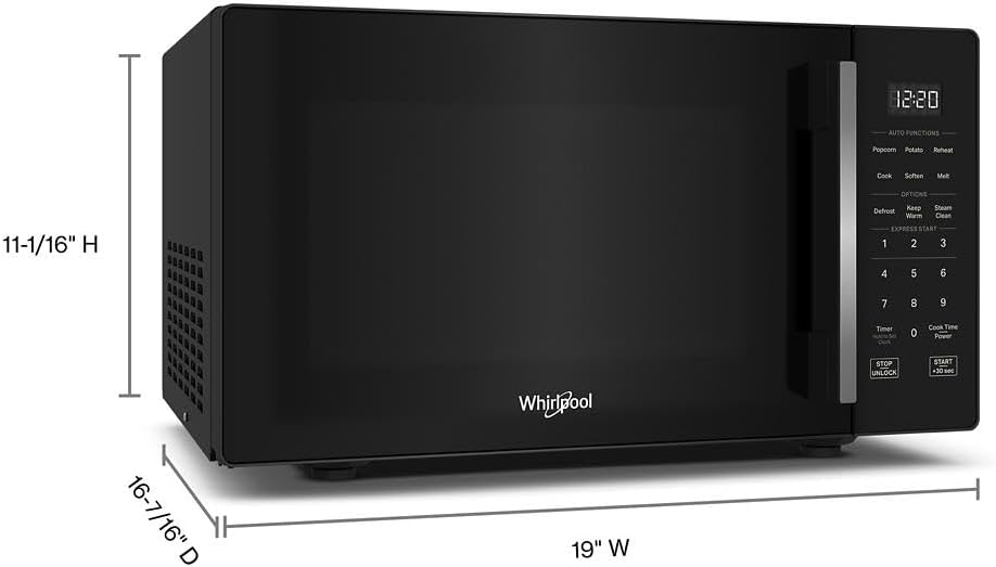 Whirlpool Countertop Microwave - 0.9 Cu. Ft, 900 Watt, Steam Clean - Sleek Black Finish