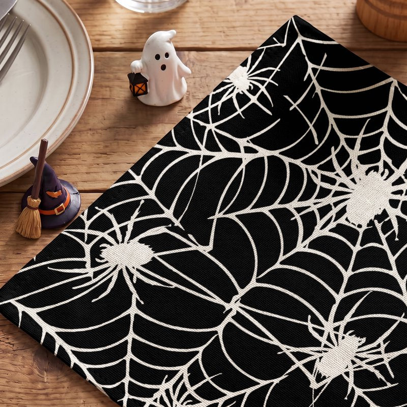 Halloween Spider Web Placemats Set of 4 - 12x18 Inch Indoor Outdoor Table Decor