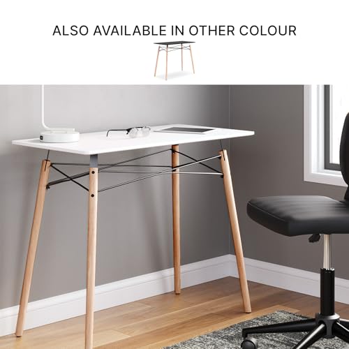 Signature Design by Ashley Jaspeni Industrial Home Office Desk, Painted White Top, Black Metal Framework, Wood, 36" W x 18" D x 29.75" H, White & Light Brown