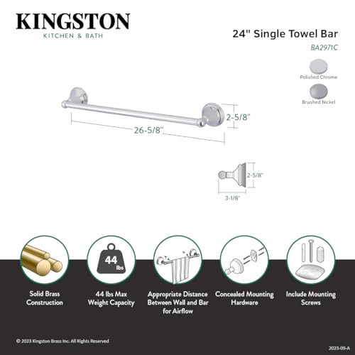 Kingston Brass BA2971C Governor -Towel Bar, 24" Length, Polished Chrome