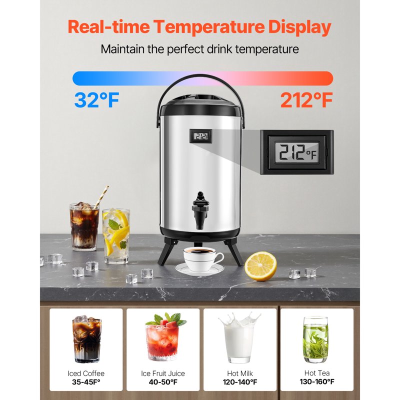 2 Gallon Stainless Steel Insulated Beverage Dispenser with Spigot