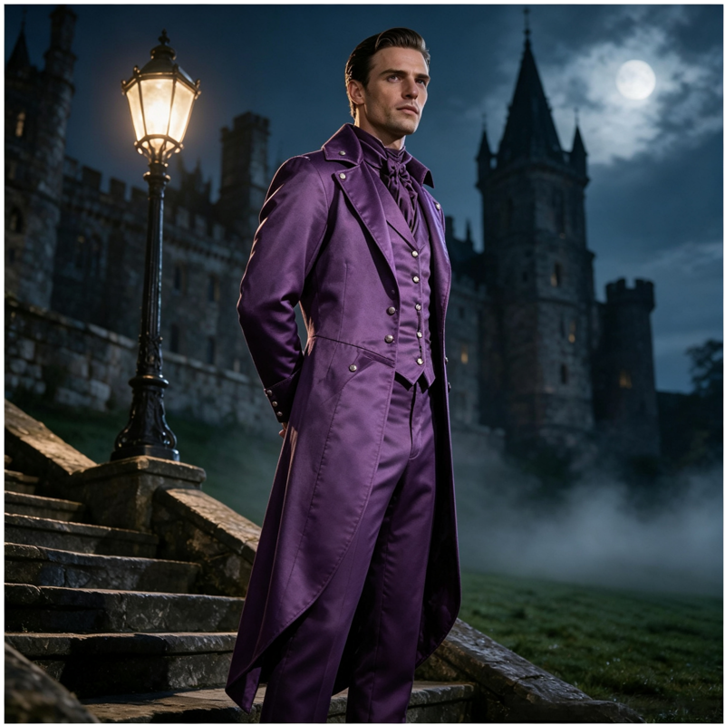 Men's Gothic Tailcoat Jacket - Renaissance Steampunk Costume - Purple S