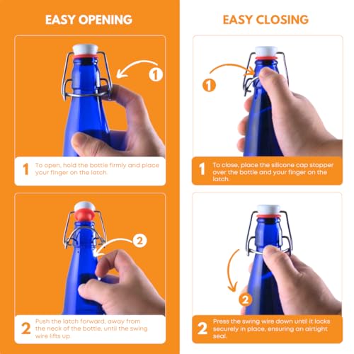 FastRack Swing Top Glass Bottles |16 oz – Pack of 12 | Blue Flip Top Glass Bottles for Home Brewing, Carbonated Drinks, Kombucha, Fermentation, Water | Food Grade – ECO Friendly