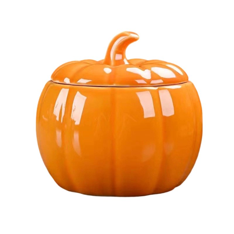Halloween Pumpkin Candy Jar - Ceramic Storage Container with Lid - Variation #027