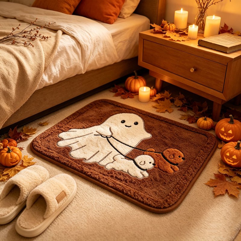 Halloween Doormat with Ghost Walking Dogs, 23.62x15.75in - Cute Indoor Front Door & Bath Floor Mat - Variation: 59 Square