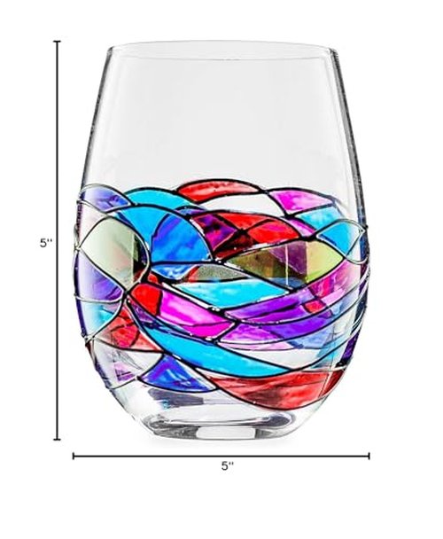 Artisanal Hand-Painted Whiskey & Wine Decanter Set – Barcelona Renaissance Stained Glass Design – Unique Mother's Day Gift for Her, Mom, Wife, or Friend – Multicolor Handcrafted Glassware