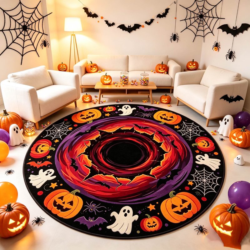Halloween Round 3D Optical Illusion Rug - Skidproof & Absorbent Entryway Mat - MPOISVA