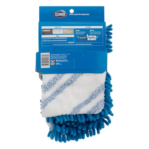 Clorox Dual Action Dust Floor Mop Microfiber Refill Head, Machine-Washable, Blue