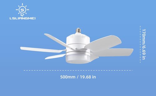 Lsliangmei Fan with ceiling light and remote control, no wiring required, 6 speed settings, suitable for indoor and kitchen use
