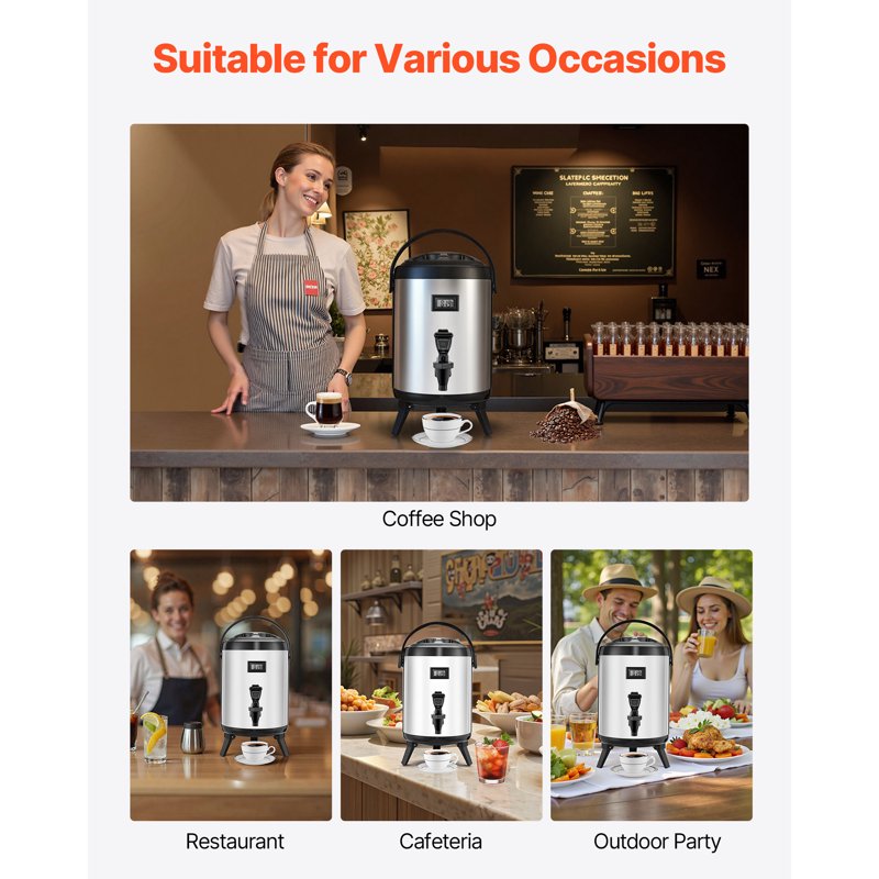 1.5 Gallon Insulated Beverage Dispenser - Stainless Steel Thermal Server