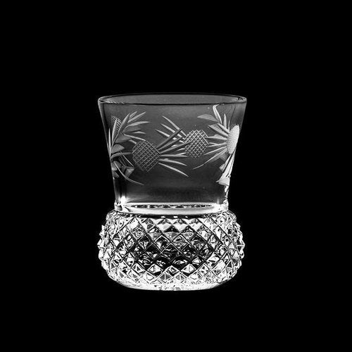 Royal Scot Crystal Flower of Scotland 2 Whisky Tumblers (Thistle Shape) - 85mm Presentation Boxed.