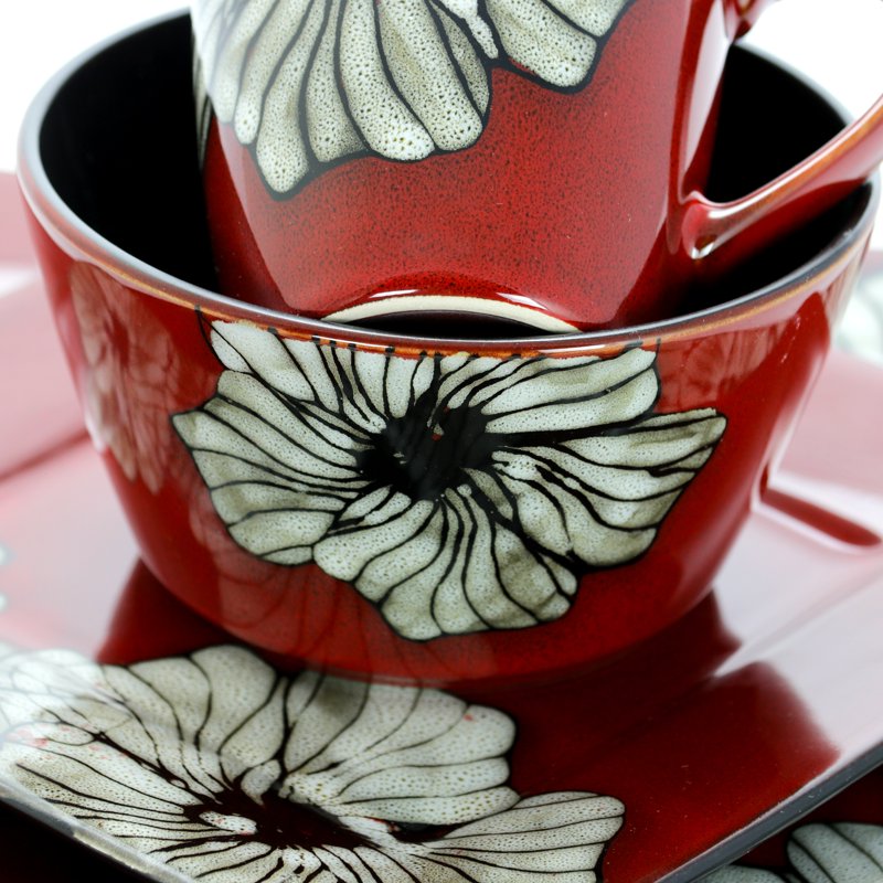 16-Piece Square Stoneware Dinnerware Set - Winter Bloom