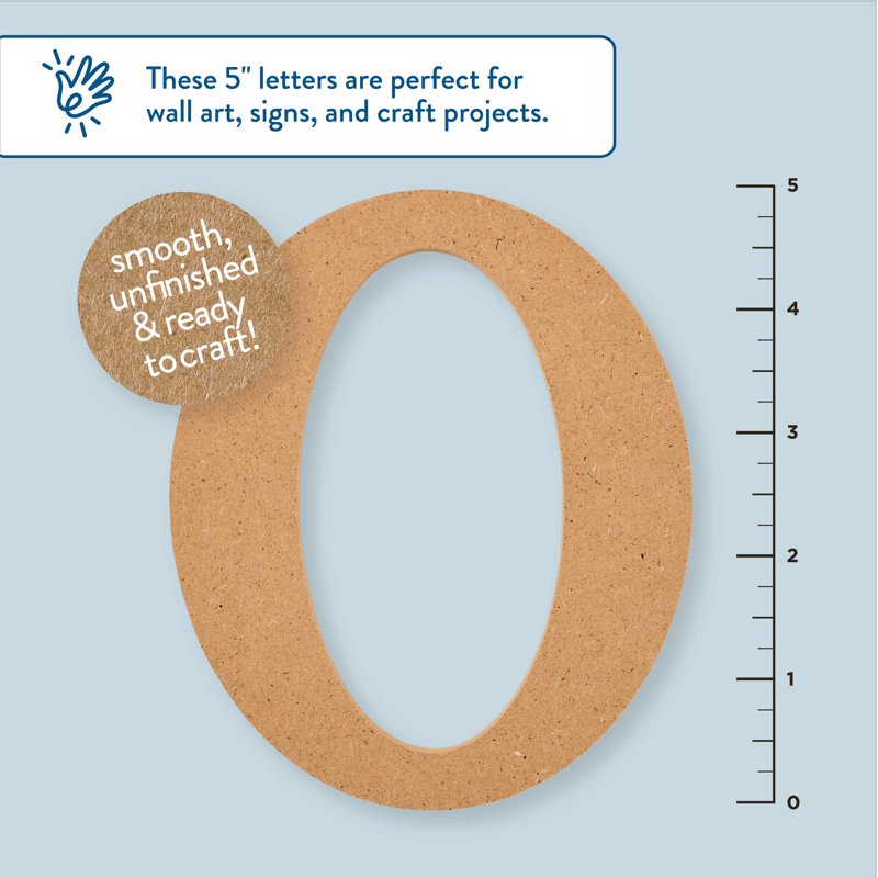 Unfinished MDF Wood Letter O - 5 Inch for Crafts & Decor - Variation O