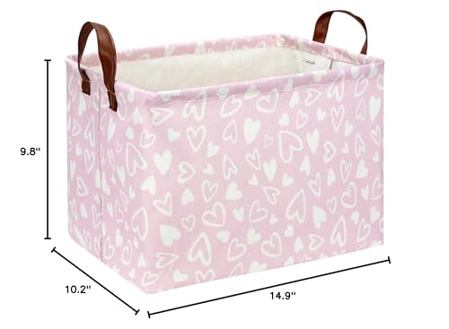 HKEC Rectangle Pink Gift Basket Empty with for Kids,Pink Valentine Bakset,Cute Organizer Toy Bin,Gift Basket for Girls/Kids(Pink & White Heart)