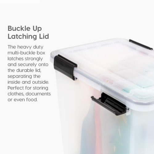 IRIS USA WeatherPro 41 Qt Storage Bins - BPA-Free Plastic with Tight Seal, Stackable & Nestable | Clear/Black, 4 Pack