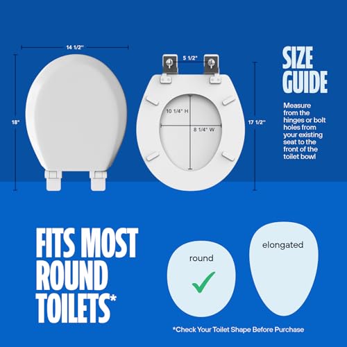 HIGHCRAFT Premium Round Toilet Seat with Slow-Close Design, Adjustable Hinges & Quick Removal Mechanism - Molded Wood Toilet Seat - Fits Standard Round Toilets - Toilet Seat in White