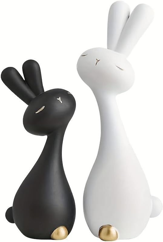 Skiennix Anime Style Resin Rabbit Statues - Black & White Bunny Figurines for Home Decor | Perfect Gift for Any Occasion